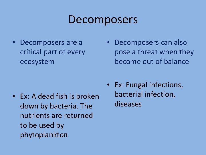 Decomposers • Decomposers are a critical part of every ecosystem • Decomposers can also