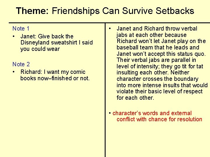 Theme: Friendships Can Survive Setbacks Note 1 • Janet: Give back the Disneyland sweatshirt