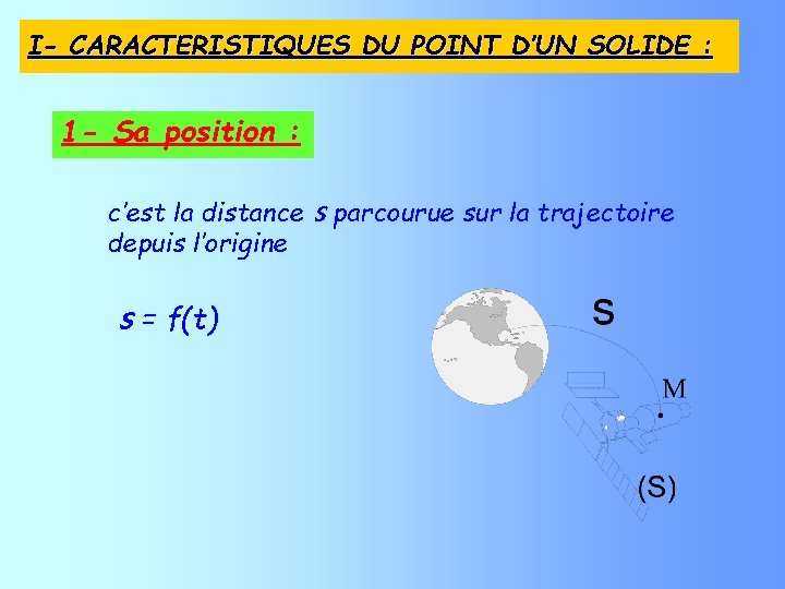 I- CARACTERISTIQUES DU POINT D’UN SOLIDE : 1 - Sa position : c’est la