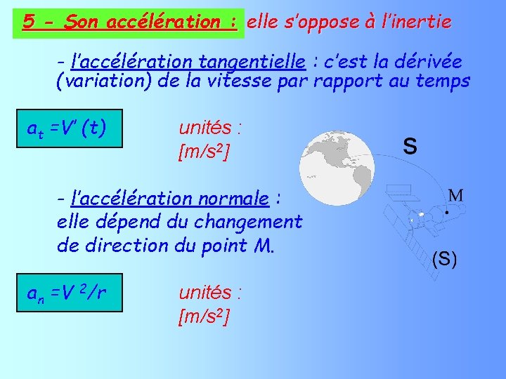 5 - Son accélération : elle s’oppose à l’inertie - l’accélération tangentielle : c’est