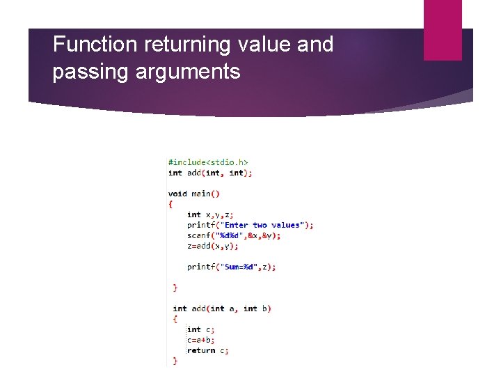 Function returning value and passing arguments 