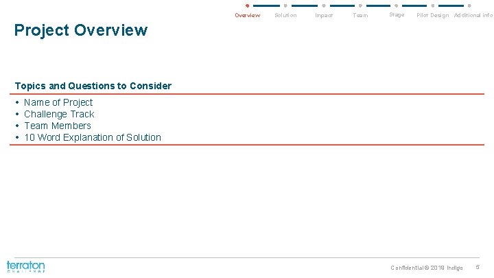 Overview Solution Impact Team Stage Pilot Design Additional info Project Overview Topics and Questions