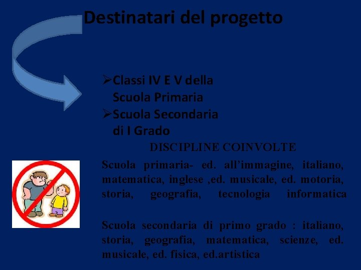 Destinatari del progetto Classi IV E V della Scuola Primaria Scuola Secondaria di I