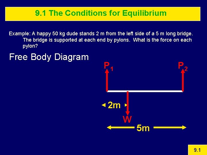 9. 1 The Conditions for Equilibrium Example: A happy 50 kg dude stands 2