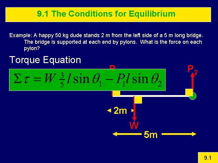 9. 1 The Conditions for Equilibrium Example: A happy 50 kg dude stands 2