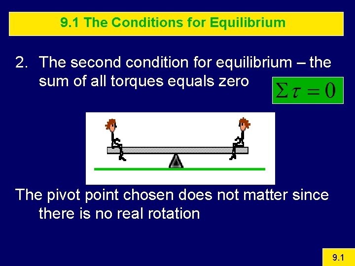9. 1 The Conditions for Equilibrium 2. The secondition for equilibrium – the sum