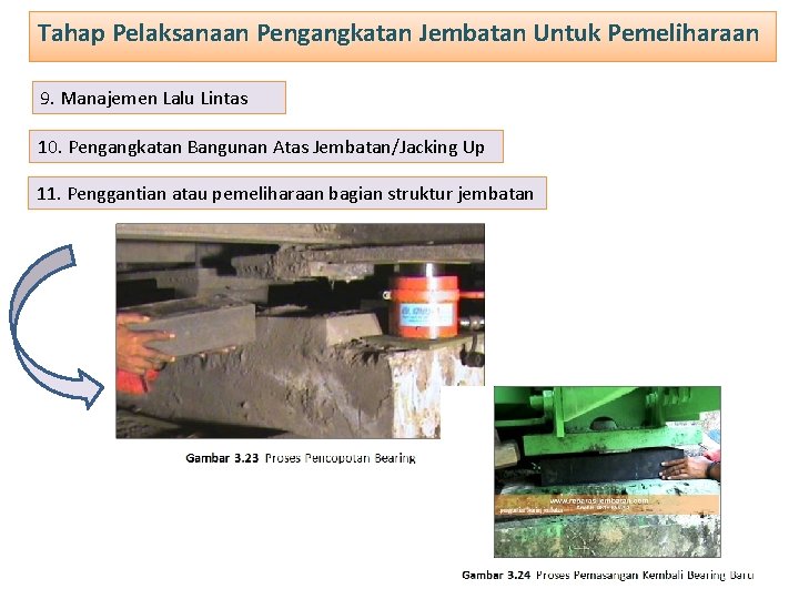 Tahap Pelaksanaan Pengangkatan Jembatan Untuk Pemeliharaan 9. Manajemen Lalu Lintas 10. Pengangkatan Bangunan Atas