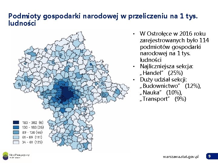 Podmioty gospodarki narodowej w przeliczeniu na 1 tys. ludności • W Ostrołęce w 2016