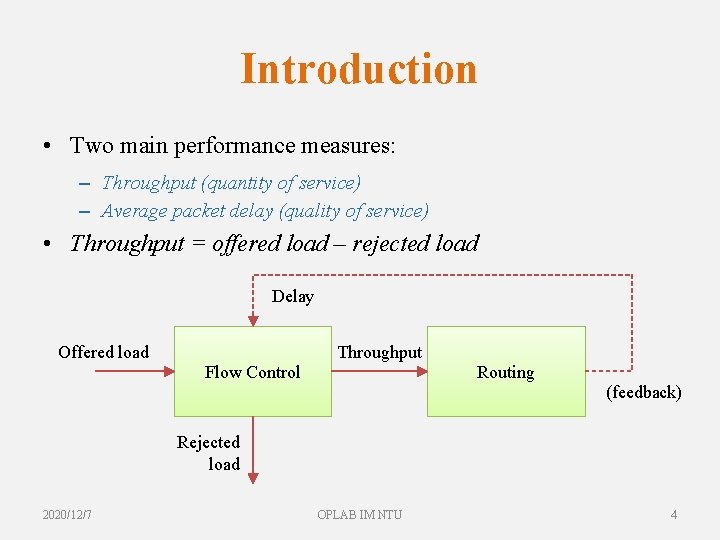 Introduction • Two main performance measures: – Throughput (quantity of service) – Average packet