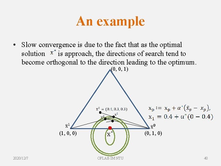 An example • Slow convergence is due to the fact that as the optimal