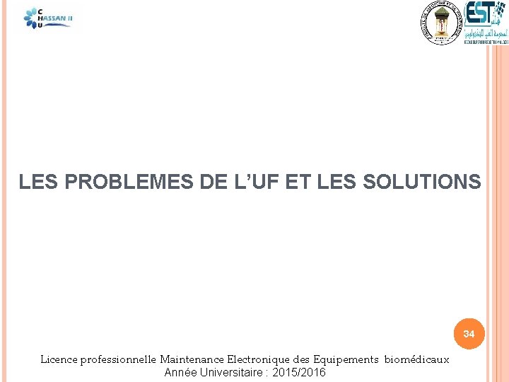 LES PROBLEMES DE L’UF ET LES SOLUTIONS 34 Licence professionnelle Maintenance Electronique des Equipements