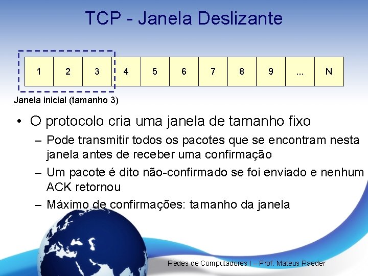 TCP - Janela Deslizante 1 2 3 4 5 6 7 8 9 . TCP - Janela Deslizante 1 2 3 4 5 6 7 8 9 .