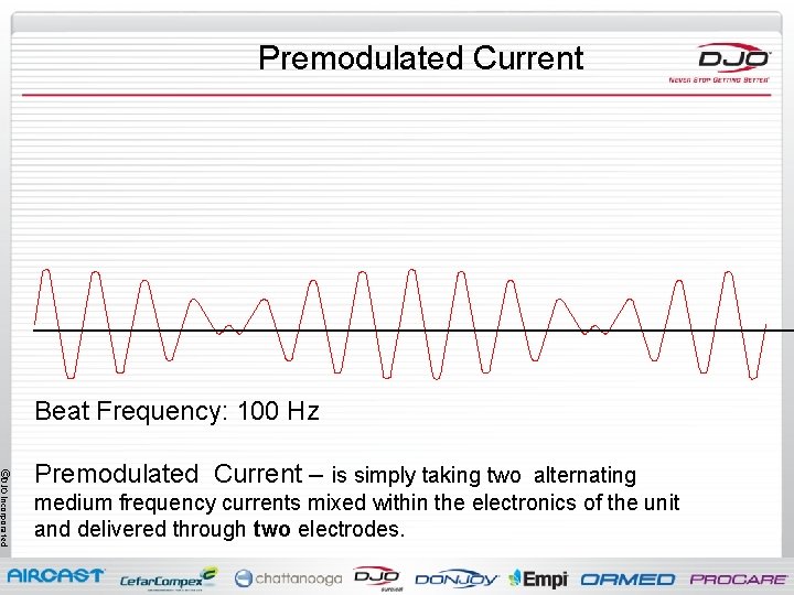 Premodulated Current Beat Frequency: 100 Hz ©DJO Incorporated Premodulated Current – is simply taking
