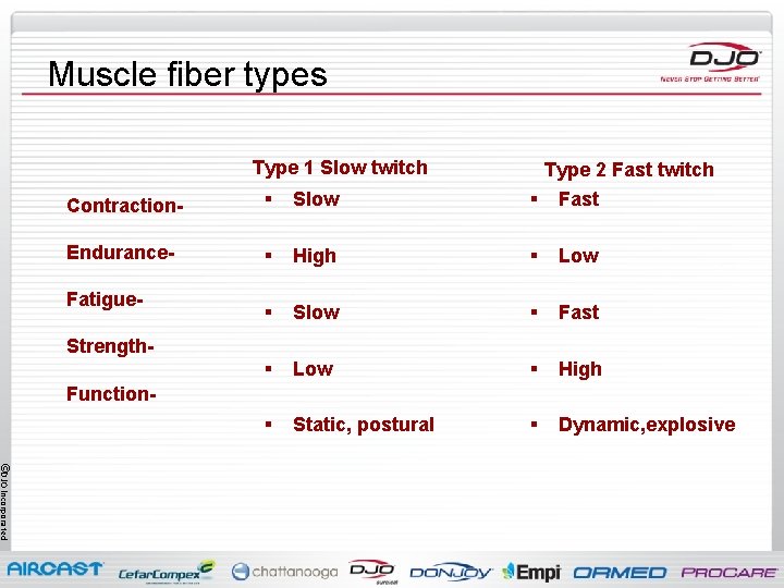 Muscle fiber types Type 1 Slow twitch Contraction- § Slow Type 2 Fast twitch