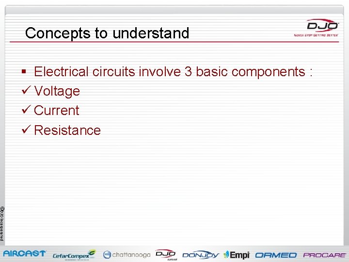 Concepts to understand § Electrical circuits involve 3 basic components : ü Voltage ü