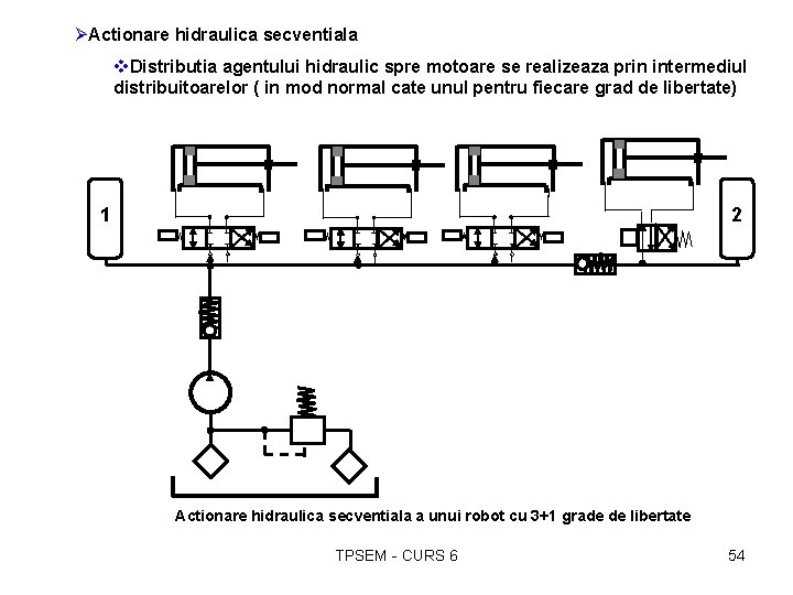 ØActionare hidraulica secventiala v. Distributia agentului hidraulic spre motoare se realizeaza prin intermediul distribuitoarelor