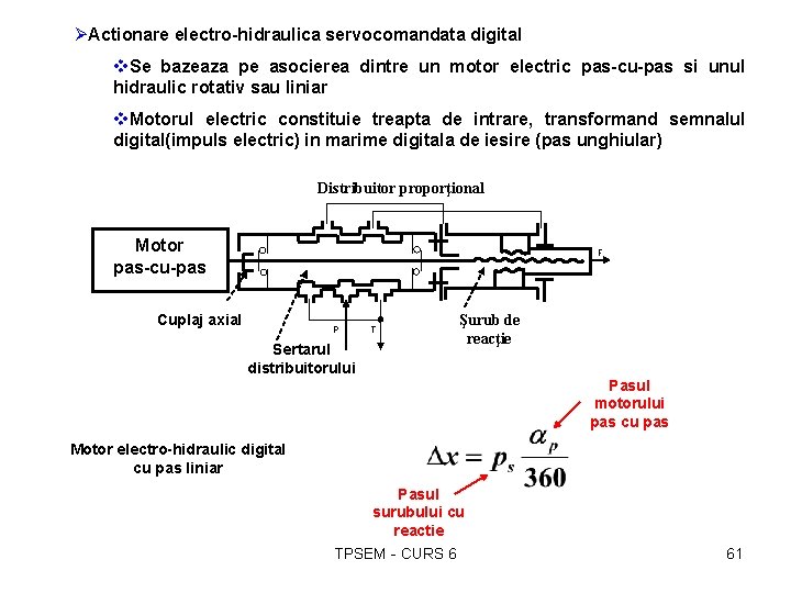 ØActionare electro-hidraulica servocomandata digital v. Se bazeaza pe asocierea dintre un motor electric pas-cu-pas
