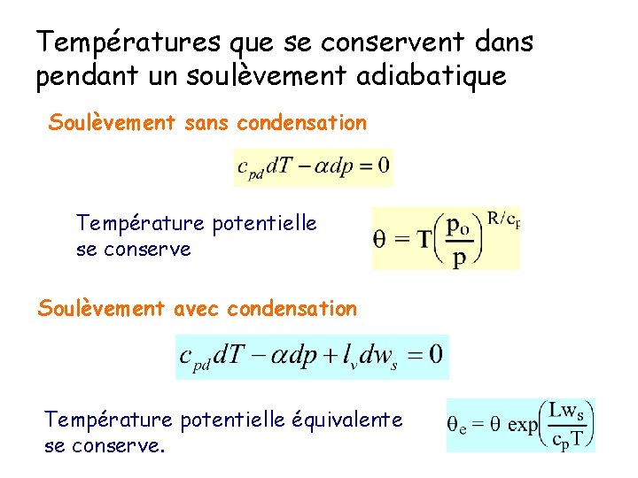 Températures que se conservent dans pendant un soulèvement adiabatique Soulèvement sans condensation Température potentielle