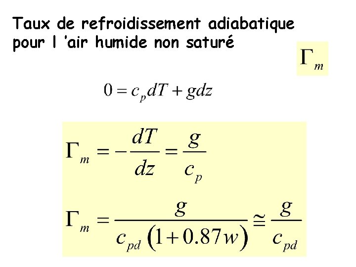 Taux de refroidissement adiabatique pour l ’air humide non saturé 