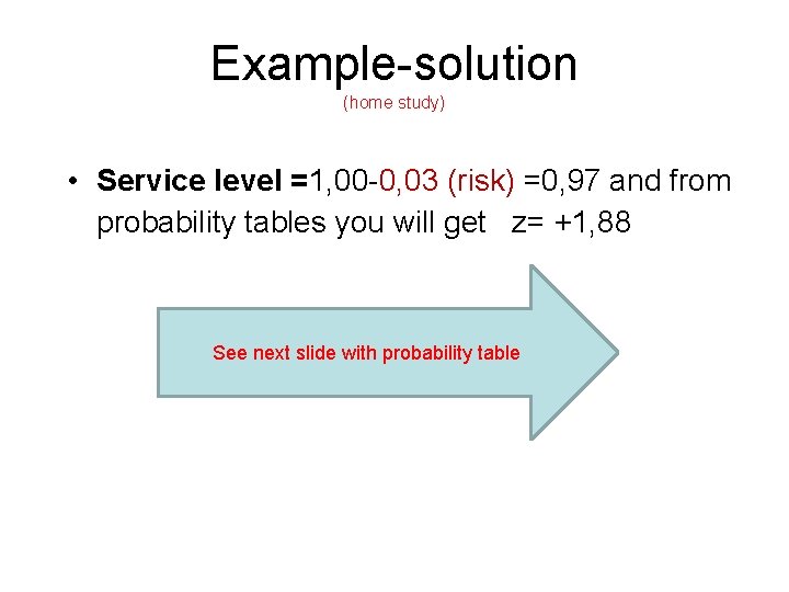 Example-solution (home study) • Service level =1, 00 -0, 03 (risk) =0, 97 and Example-solution (home study) • Service level =1, 00 -0, 03 (risk) =0, 97 and