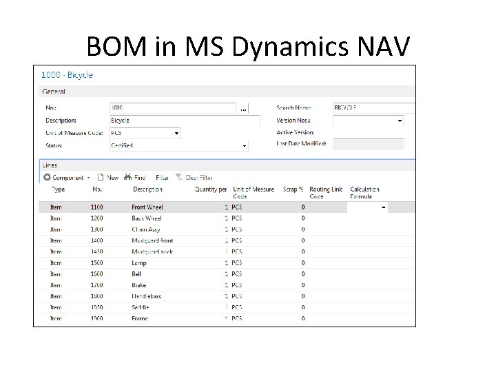 BOM in MS Dynamics NAV  BOM in MS Dynamics NAV