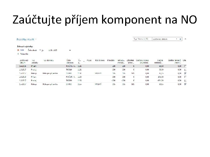 Zaúčtujte příjem komponent na NO  Zaúčtujte příjem komponent na NO