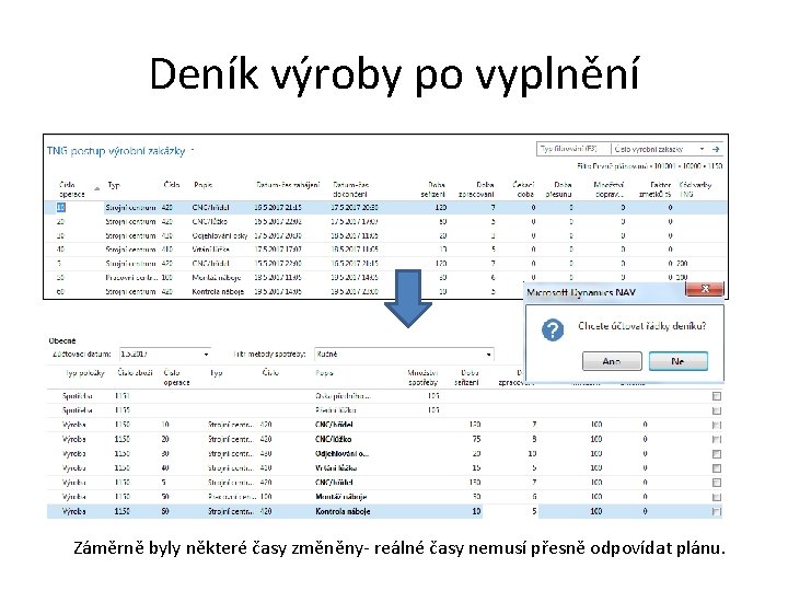 Deník výroby po vyplnění Záměrně byly některé časy změněny- reálné časy nemusí přesně odpovídat Deník výroby po vyplnění Záměrně byly některé časy změněny- reálné časy nemusí přesně odpovídat