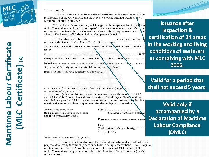 Maritime Labour Certificate (MLC Certificate) [2] Issuance after inspection & certification of 14 areas