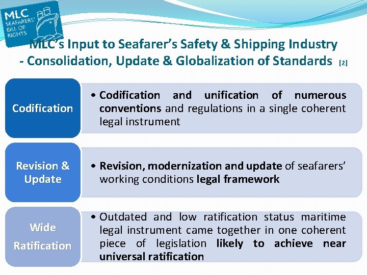 MLC’s Input to Seafarer’s Safety & Shipping Industry - Consolidation, Update & Globalization of