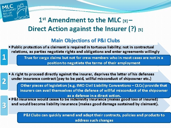 1 st Amendment to the MLC [9] – Direct Action against the Insurer (?