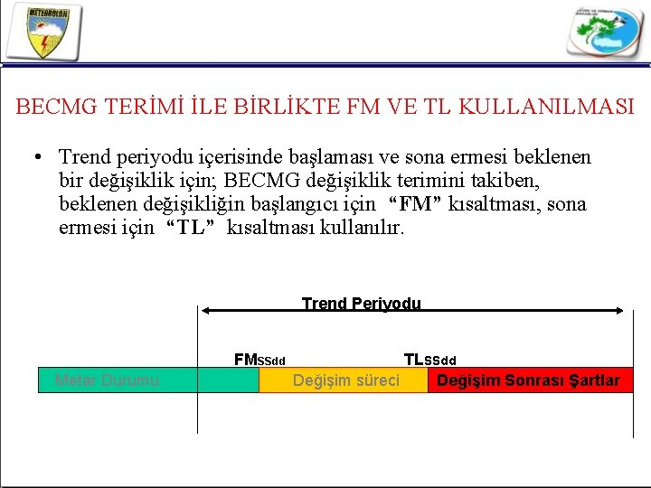 BECMG TERİMİ İLE BİRLİKTE FM VE TL KULLANILMASI • Trend periyodu içerisinde başlaması ve