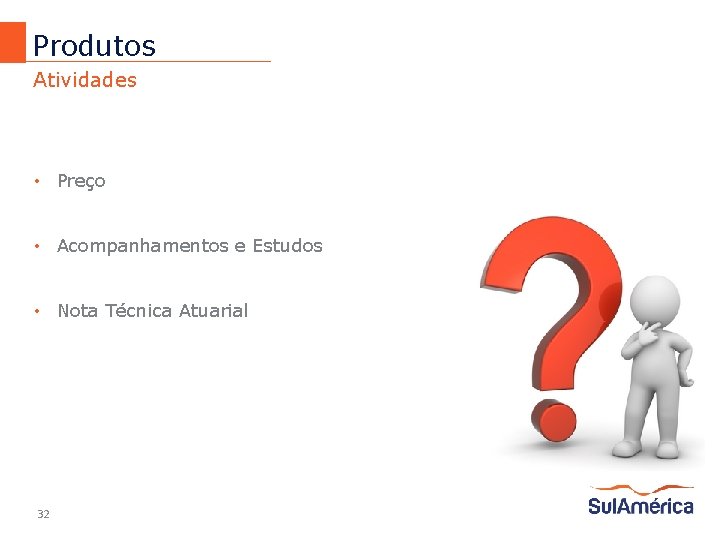 Produtos Atividades • Preço • Acompanhamentos e Estudos • Nota Técnica Atuarial 32 