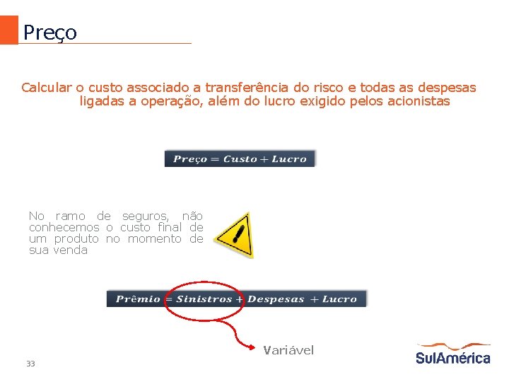 Preço Calcular o custo associado a transferência do risco e todas as despesas ligadas