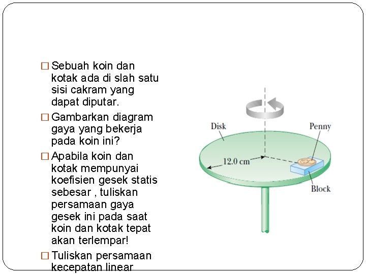 � Sebuah koin dan kotak ada di slah satu sisi cakram yang dapat diputar.