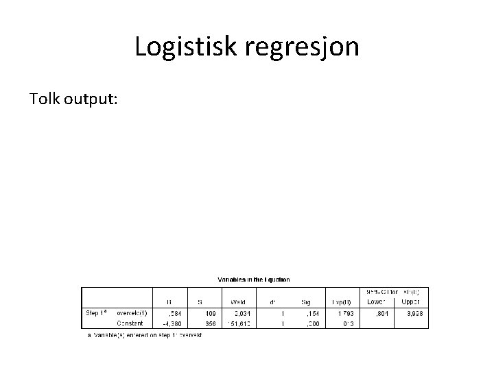 Logistisk regresjon Tolk output: 