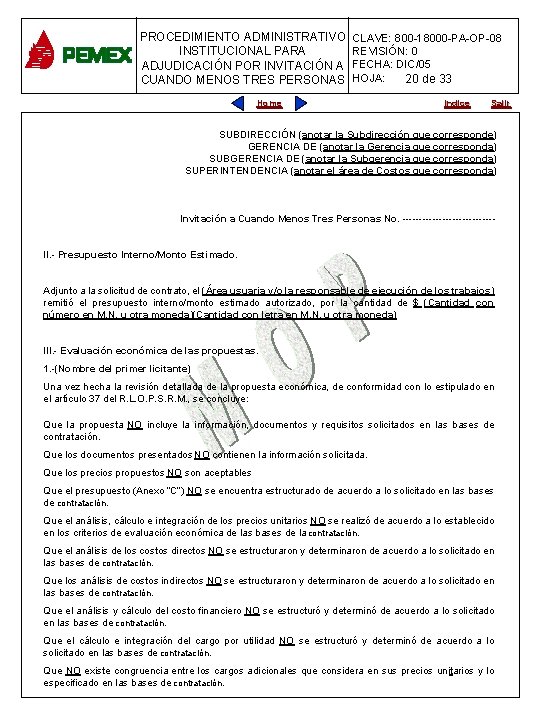 PROCEDIMIENTO ADMINISTRATIVO CLAVE: 800 -18000 -PA-OP-08 INSTITUCIONAL PARA REVISIÓN: 0 PARA PLANEACIÓN DE OBRAS