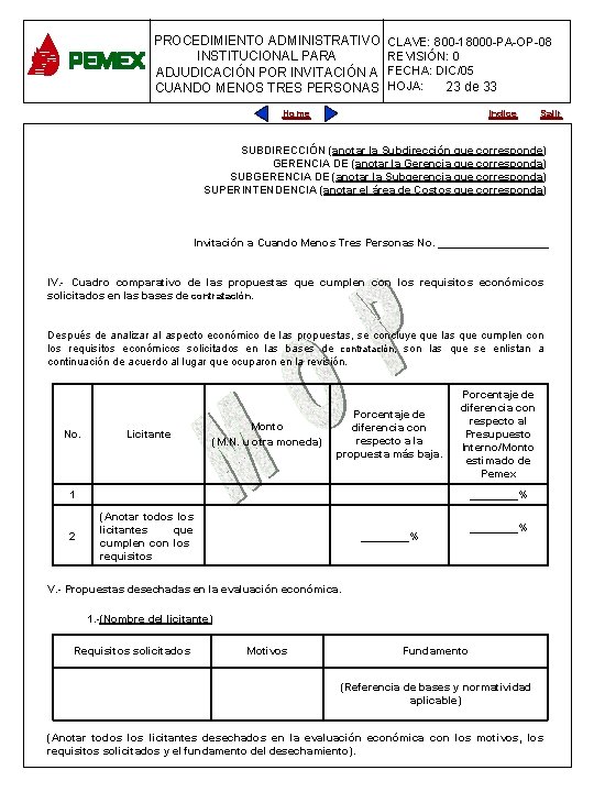 PROCEDIMIENTO ADMINISTRATIVO CLAVE: 800 -18000 -PA-OP-08 INSTITUCIONAL PARA REVISIÓN: 0 PARA PLANEACIÓN DE OBRAS