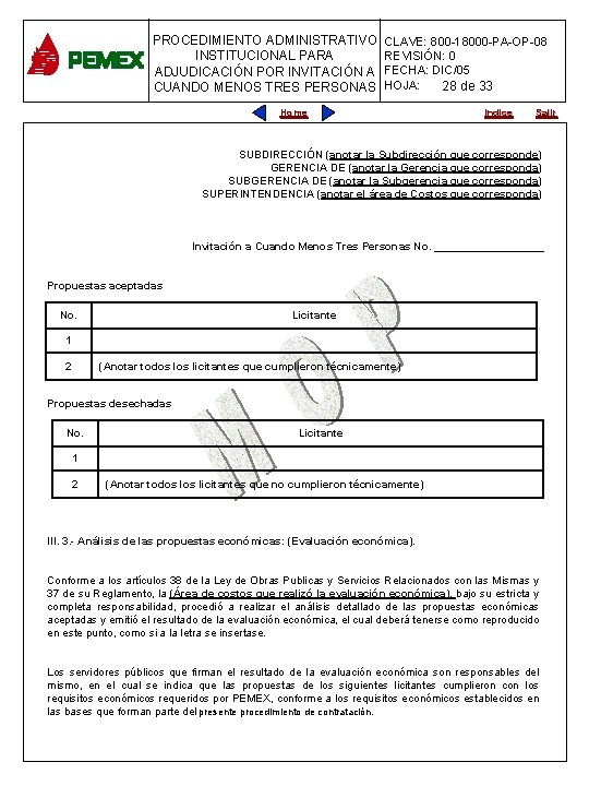 PROCEDIMIENTO ADMINISTRATIVO CLAVE: 800 -18000 -PA-OP-08 INSTITUCIONAL PARA REVISIÓN: 0 PARA PLANEACIÓN DE OBRAS