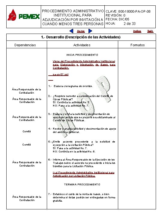 PROCEDIMIENTO ADMINISTRATIVO CLAVE: 800 -18000 -PA-OP-08 INSTITUCIONAL PARA REVISIÓN: 0 PARA PLANEACIÓN DE OBRAS