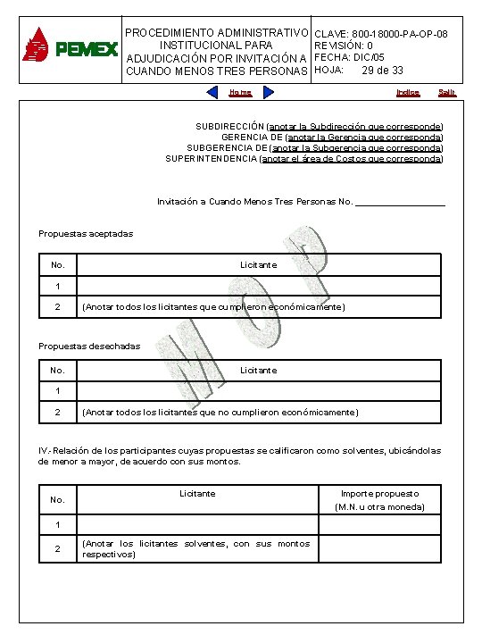 PROCEDIMIENTO ADMINISTRATIVO CLAVE: 800 -18000 -PA-OP-08 INSTITUCIONAL PARA REVISIÓN: 0 PARA PLANEACIÓN DE OBRAS