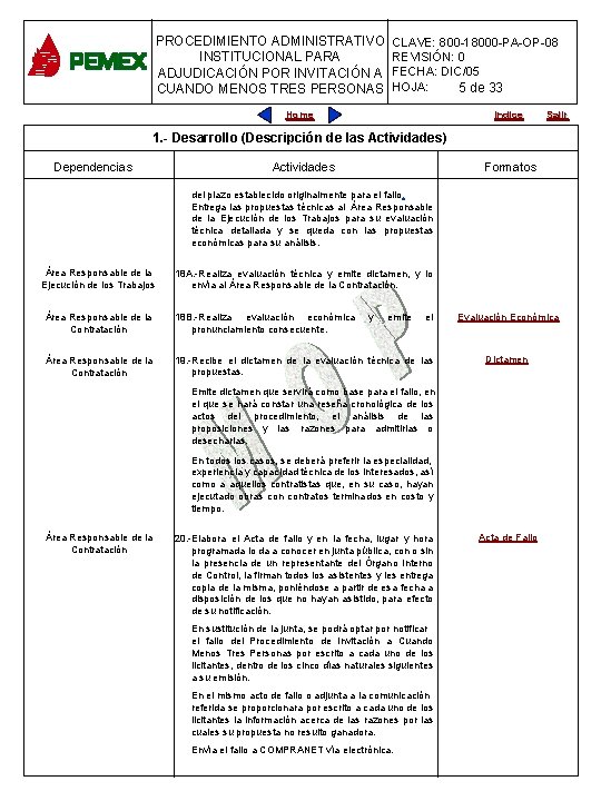 PROCEDIMIENTO ADMINISTRATIVO CLAVE: 800 -18000 -PA-OP-08 INSTITUCIONAL PARA REVISIÓN: 0 PARA PLANEACIÓN DE OBRAS