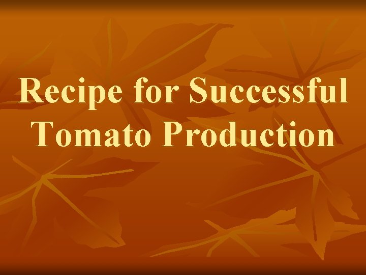 Recipe for Successful Tomato Production 