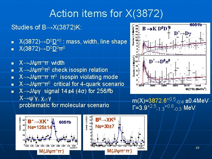 Action items for X(3872) Studies of B→X(3872)K: n n n n B K D