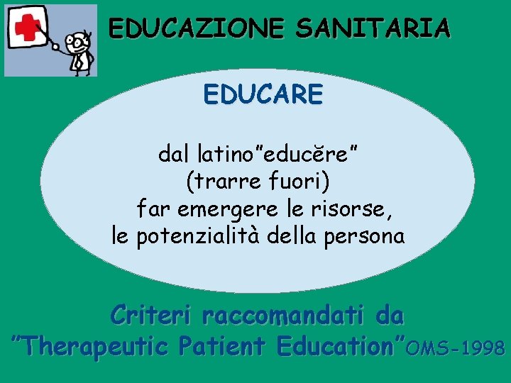 EDUCAZIONE SANITARIA EDUCARE dal latino”educĕre” (trarre fuori) far emergere le risorse, le potenzialità della