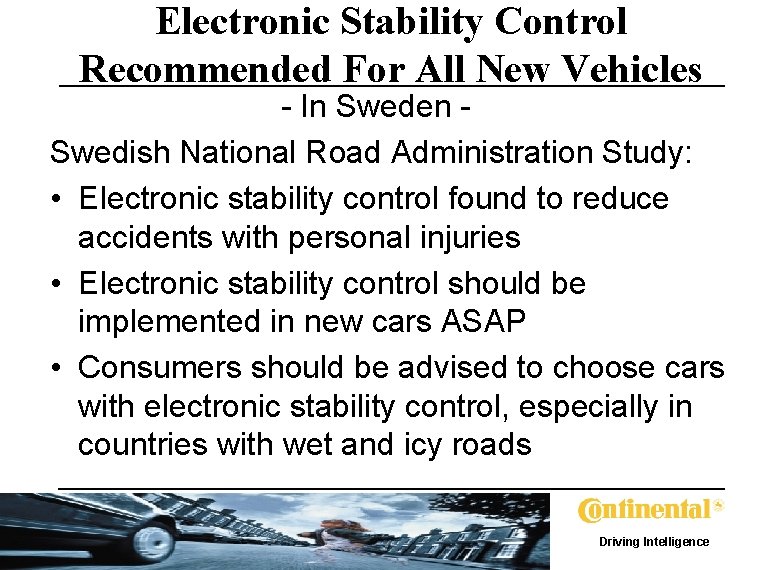 Electronic Stability Control Recommended For All New Vehicles - In Sweden Swedish National Road