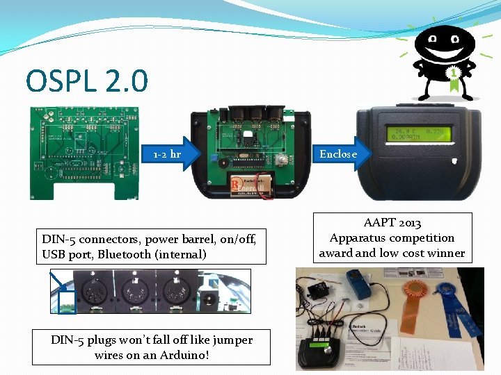 OSPL 2. 0 1 -2 hr DIN-5 connectors, power barrel, on/off, USB port, Bluetooth