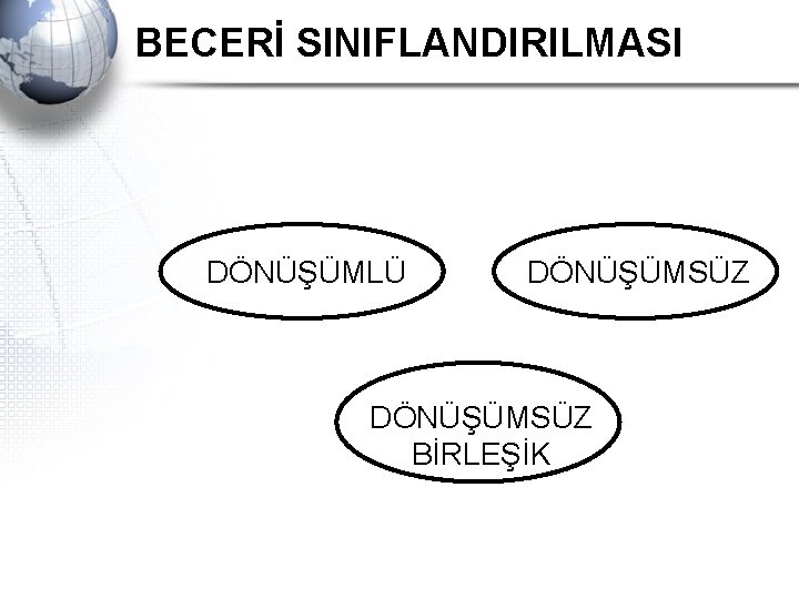 BECERİ SINIFLANDIRILMASI DÖNÜŞÜMLÜ DÖNÜŞÜMSÜZ BİRLEŞİK 