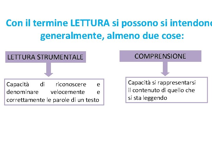 Con il termine LETTURA si possono si intendono generalmente, almeno due cose: LETTURA STRUMENTALE