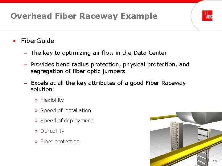 Overhead Fiber Raceway Example • Fiber. Guide – The key to optimizing air flow Overhead Fiber Raceway Example • Fiber. Guide – The key to optimizing air flow