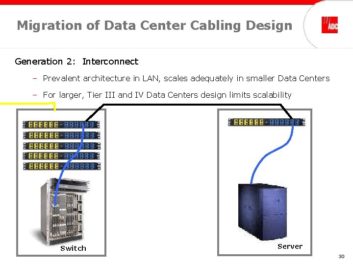 Migration of Data Center Cabling Design Generation 2: Interconnect – Prevalent architecture in LAN, Migration of Data Center Cabling Design Generation 2: Interconnect – Prevalent architecture in LAN,